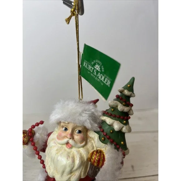 Kurt S Adler Santa Claus Hand Painted Christmas Ornament Faux Fur White 5-1/4" - Picture 2 of 8